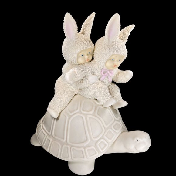 Vtg Dept 56 Snowbunnies Riding Turtle 1995 It's Working We're Going Faster - Picture 2 of 13